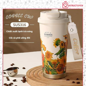 Quà 8/3 Cốc giữ nhiệt inox 316 dung tích 530ml Seasonal garden Bính nước cầm tay họa tiết hoa