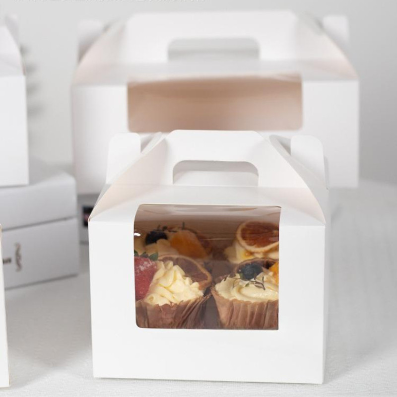 [Combo 2]Hộp giấy mặt kính mica đựng bánh cupcake có quai H45 để bánh kem hoa làm quà tặng handmade