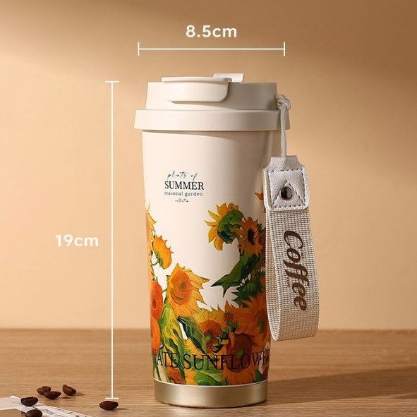 Quà 8/3 Cốc giữ nhiệt inox 316 dung tích 530ml Seasonal garden Bính nước cầm tay họa tiết hoa