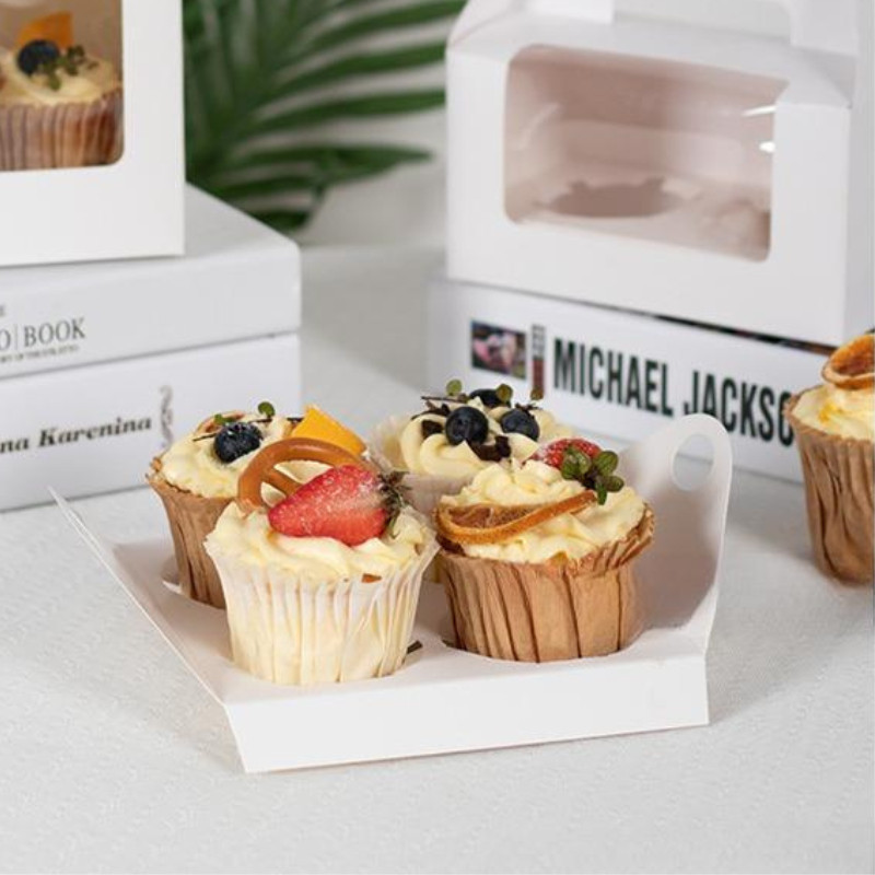 [Combo 2]Hộp giấy mặt kính mica đựng bánh cupcake có quai H45 để bánh kem hoa làm quà tặng handmade