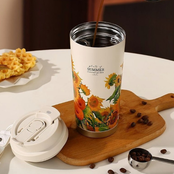 Quà 8/3 Cốc giữ nhiệt inox 316 dung tích 530ml Seasonal garden Bính nước cầm tay họa tiết hoa