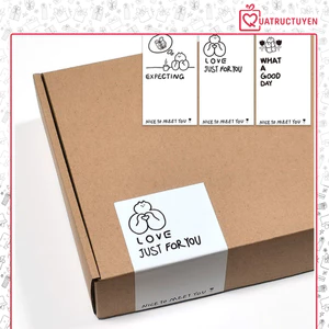 50 tem 6x10cm Nice to meet sticker đen trắng TE42 đề can dán niêm phong hộp túi, trang trí set quà