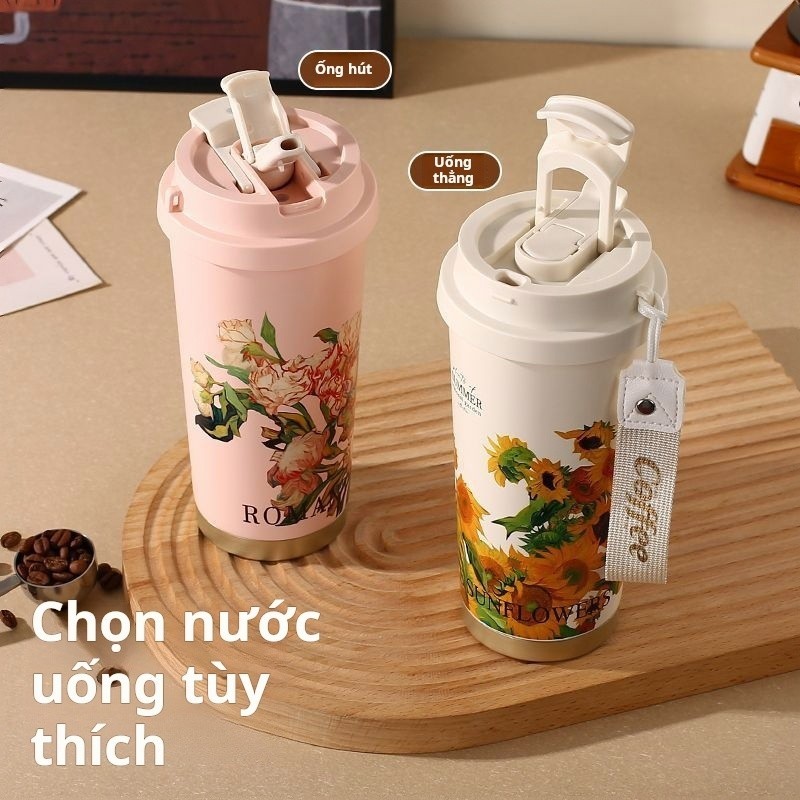 Quà 8/3 Cốc giữ nhiệt inox 316 dung tích 530ml Seasonal garden Bính nước cầm tay họa tiết hoa