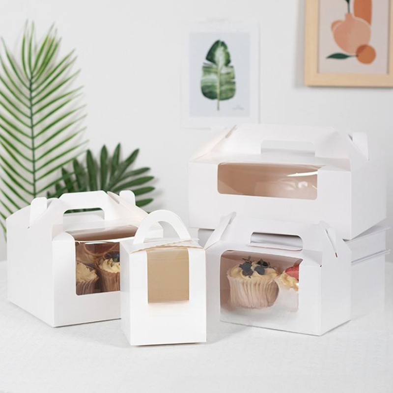 [Combo 2]Hộp giấy mặt kính mica đựng bánh cupcake có quai H45 để bánh kem hoa làm quà tặng handmade