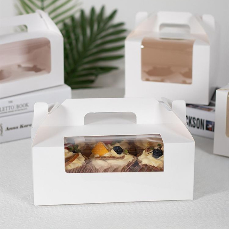 [Combo 2]Hộp giấy mặt kính mica đựng bánh cupcake có quai H45 để bánh kem hoa làm quà tặng handmade