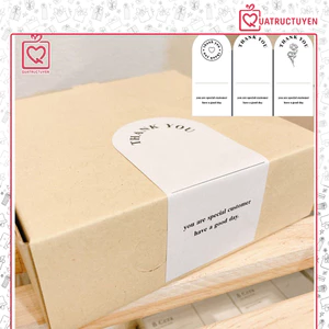 50 tem 13x6cm nền trắng in chữ Thank you TE43 đề can Cảm ơn nghệ thuật dán hộp túi quà, niêm phong