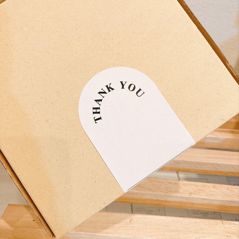 50 tem 13x6cm nền trắng in chữ Thank you TE43 đề can Cảm ơn nghệ thuật dán hộp túi quà, niêm phong