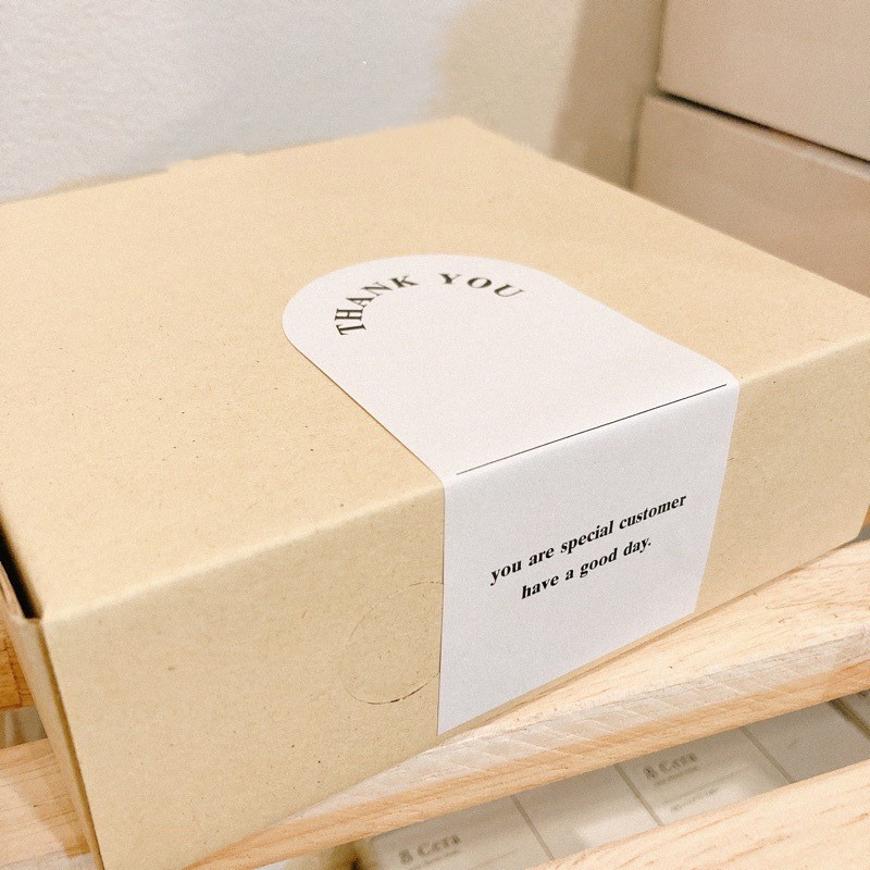 50 tem 13x6cm nền trắng in chữ Thank you TE43 đề can Cảm ơn nghệ thuật dán hộp túi quà, niêm phong