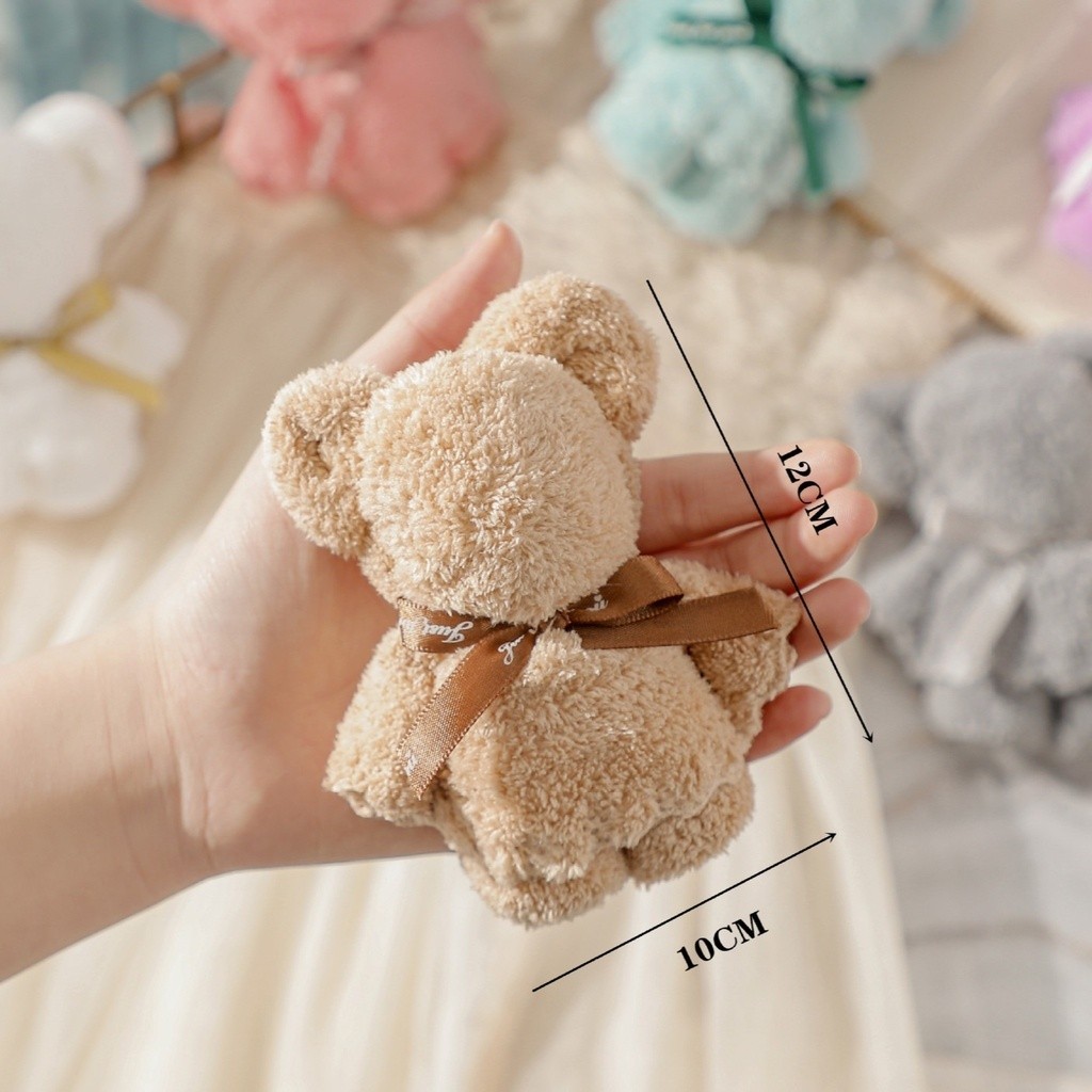 Khăn mặt gấp hình gấu teddy mini dễ thương khăn lông cừu san hô trang trí, quà tặng