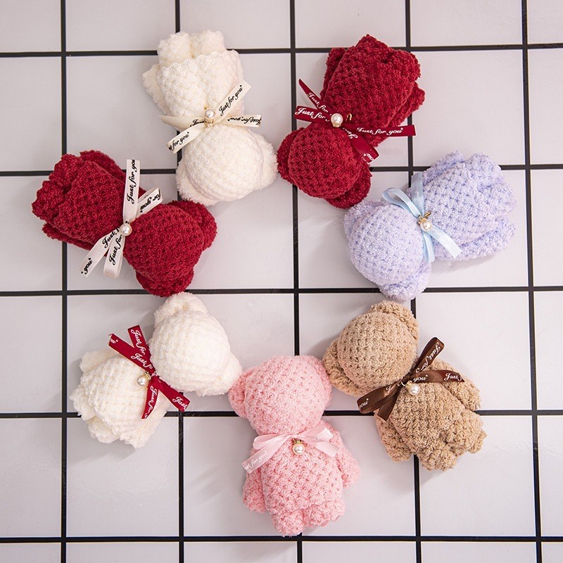 Khăn mặt gấp hình gấu teddy mini dễ thương khăn lông cừu san hô trang trí, quà tặng