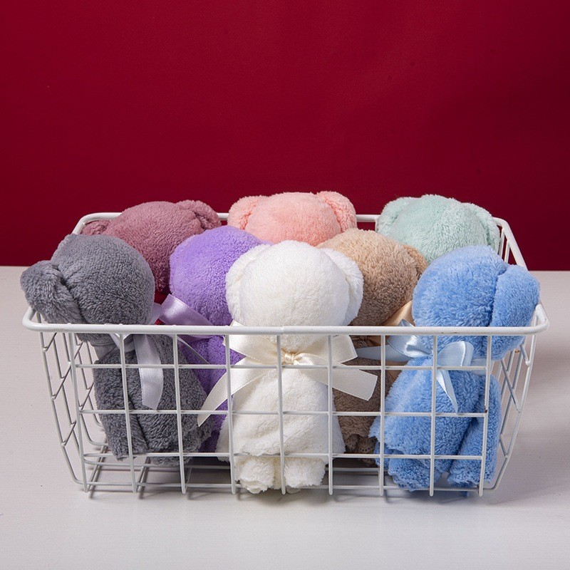 Khăn mặt gấp hình gấu teddy mini dễ thương khăn lông cừu san hô trang trí, quà tặng
