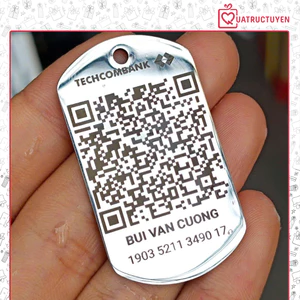 Thẻ tên kim loại khắc tên bo góc làm móc khóa, mặt vòng cổ [Khắc theo yêu cầu] hình QR số tài khoản, tên thú cưng