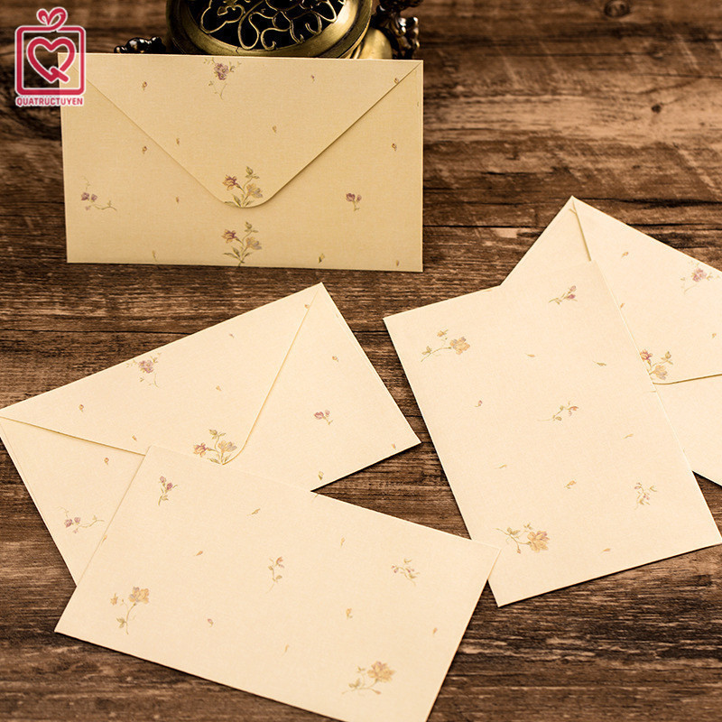 [Tập]Phong bì giấy thiếp kiểu bông hoa vintage dùng viết thư, bưu thiếp  gửi tặng phong cách cổ điển