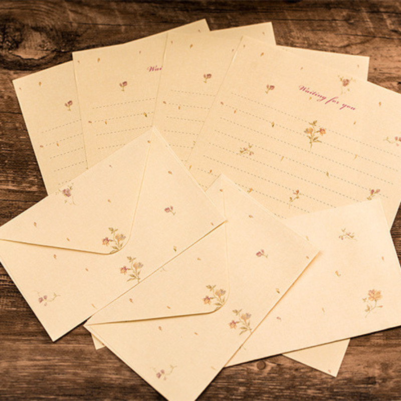 Phong bì/ giấy bưu thiếp kiểu bông hoa vintage viết thư, bưu thiếp phong cách cổ điển TE52 53