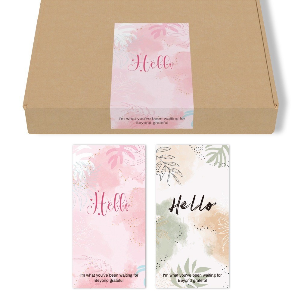 Tập 50 tem decal Hello 5x10cm Sticker dán trang trí, niêm phong hộp túi quà TE58 thông điệp xin chào