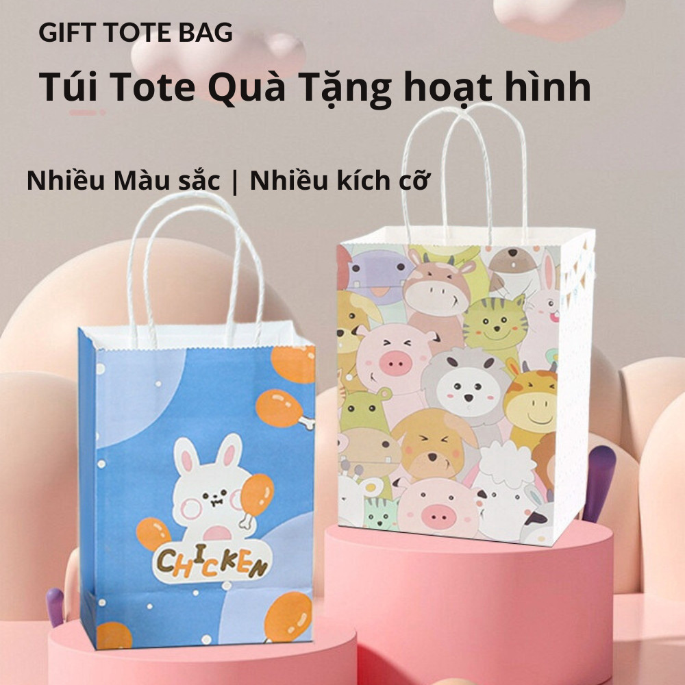 [Combo 3]Túi giấy trắng kraft đựng quà tặng handmade sinh nhật in họa tiết họat hình thú đáng yêu TU40