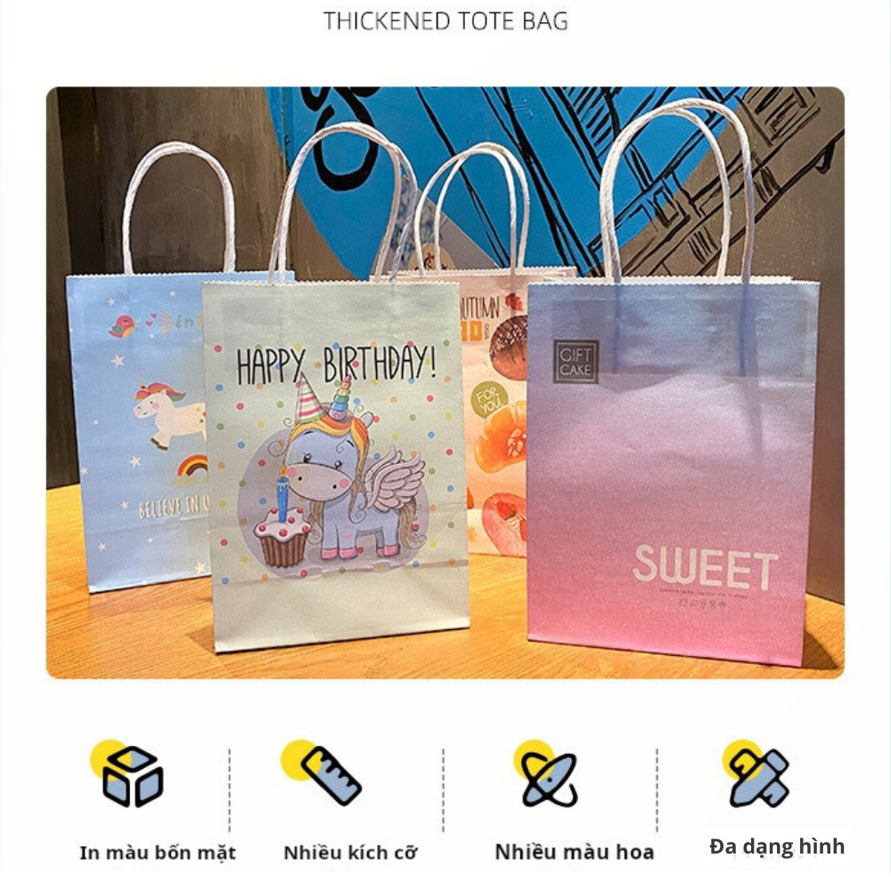[Combo 3]Túi giấy trắng kraft đựng quà tặng handmade sinh nhật in họa tiết họat hình thú đáng yêu TU40