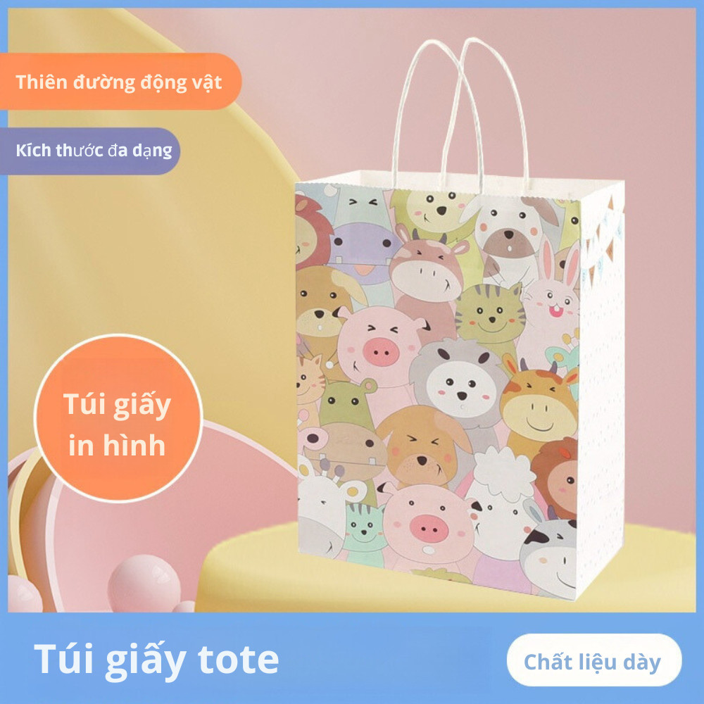 [Combo 3]Túi giấy trắng kraft đựng quà tặng handmade sinh nhật in họa tiết họat hình thú đáng yêu TU40