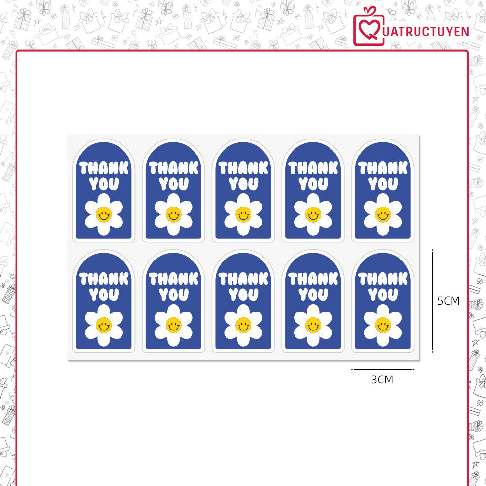 Set 100 sticker hoa Daisy TE68, TE69 tem dán Thankyou nhiều màu trang trí hộp, túi, đóng hàng