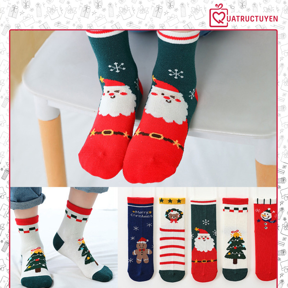 Set 5 đôi tất giáng sinh cho bé 2-5 tuổi Tất len họa tiết noel - Quà Giáng sinh cho bé