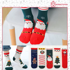 Set 5 đôi tất giáng sinh cho bé 2-5 tuổi Tất len họa tiết noel - Quà Giáng sinh cho bé
