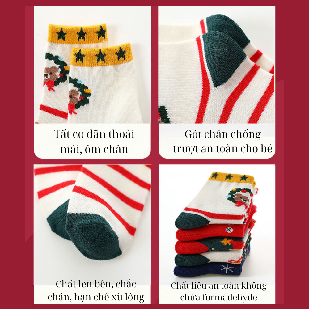 Set 5 đôi tất giáng sinh cho bé 2-5 tuổi Tất len họa tiết noel - Quà Giáng sinh cho bé