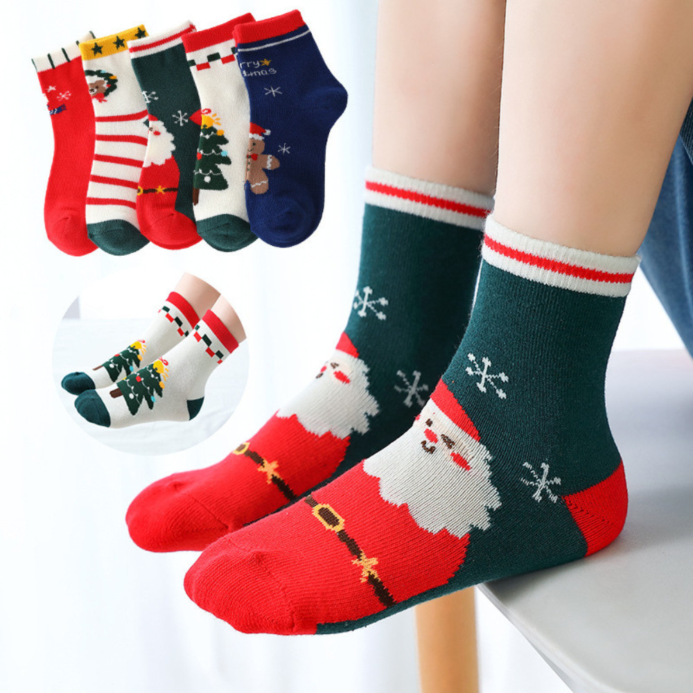Set 5 đôi tất giáng sinh cho bé 2-5 tuổi Tất len họa tiết noel - Quà Giáng sinh cho bé