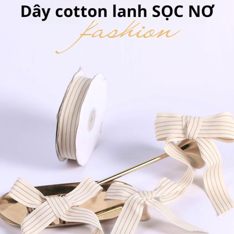 (lẻ 2m) Ruy băng vải cotton lanh sọc phong cách cổ điển họa tiết sọc vintage RB10