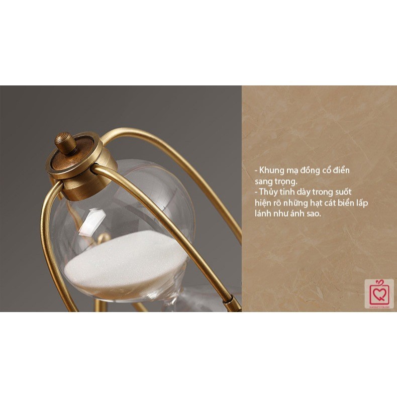 Đồng hồ cát kiểu dáng cổ điển 15 phút size mini 12cm vintage, decor trang trí nhà cửa
