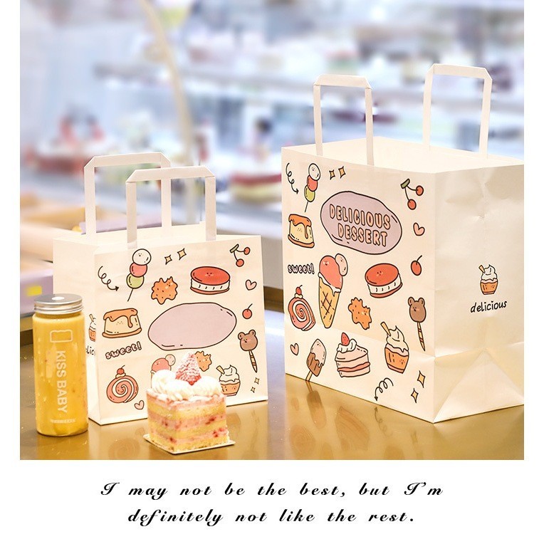 [Combo 3]Túi quà giấy trắng họa tiết bánh kem đựng quà tặng handmade, bánh kẹo, đáy nhiều size TU34