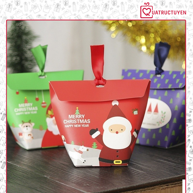 Hộp quà mini gấp miệng hoạ tiết Giáng sinh H32 hộp Noel giấy đựng kẹo, quà tặng, trang trí cây thông