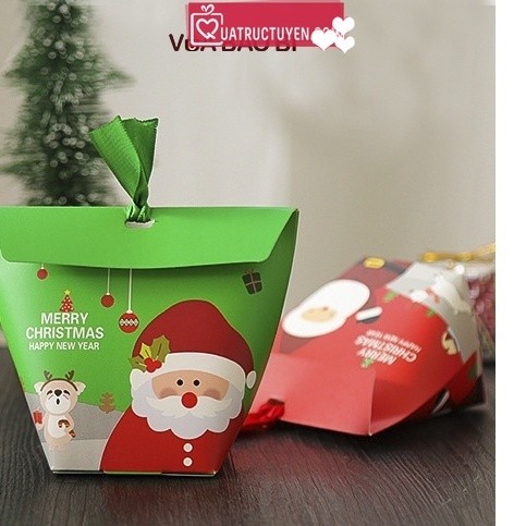 Hộp quà mini gấp miệng hoạ tiết Giáng sinh H32 hộp Noel giấy đựng kẹo, quà tặng, trang trí cây thông