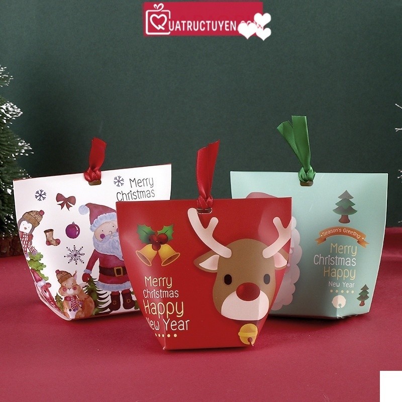 Hộp quà mini gấp miệng hoạ tiết Giáng sinh H32 hộp Noel giấy đựng kẹo, quà tặng, trang trí cây thông