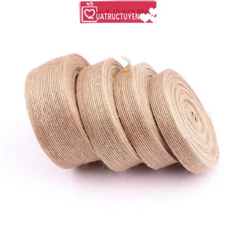 Cuộn ruy băng vintage RB09 10m vải đay làm nơ vòng nguyệt quế Noel, gói quà trang trí giáng sinh,