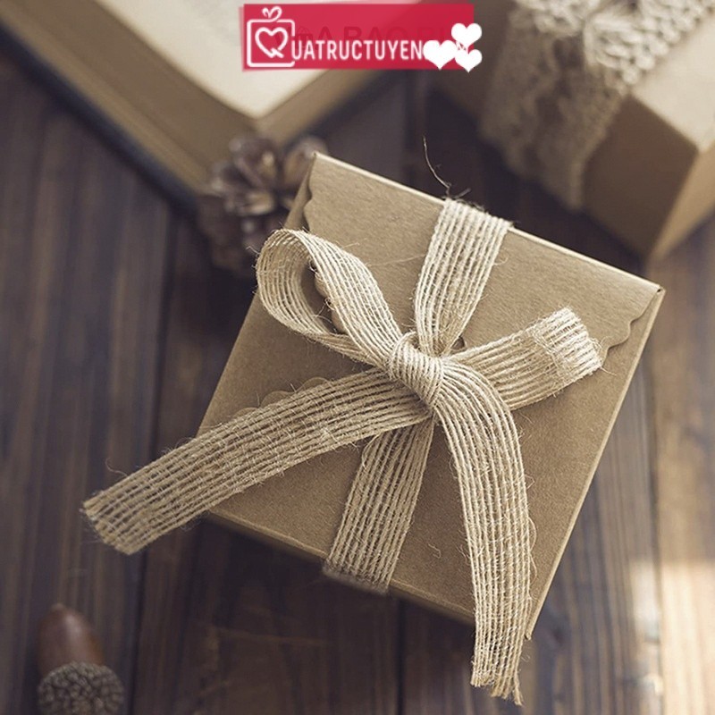 Cuộn ruy băng vintage RB09 10m vải đay làm nơ vòng nguyệt quế Noel, gói quà trang trí giáng sinh,