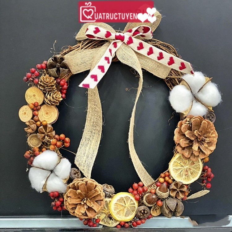 Cuộn ruy băng vintage RB09 10m vải đay làm nơ vòng nguyệt quế Noel, gói quà trang trí giáng sinh,
