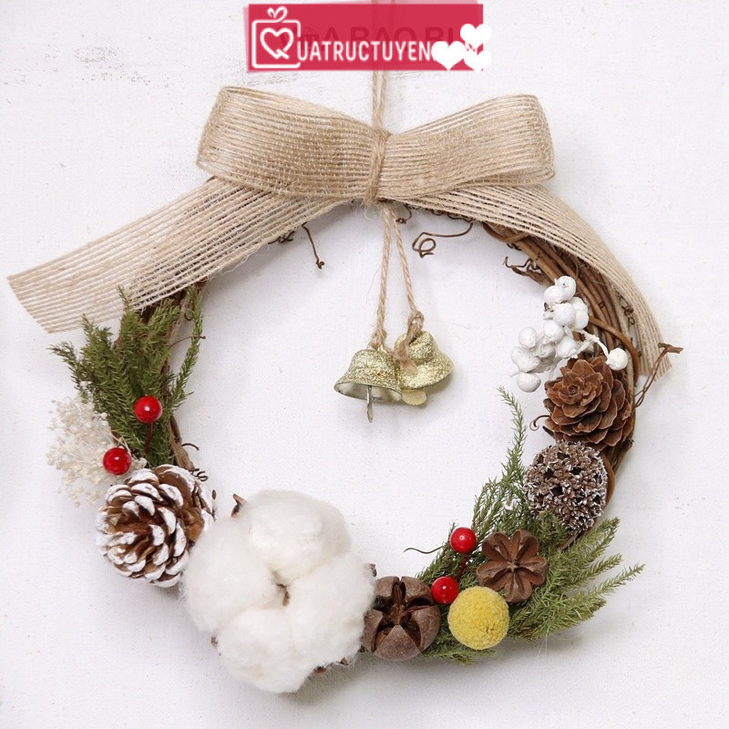Cuộn ruy băng vintage RB09 10m vải đay làm nơ vòng nguyệt quế Noel, gói quà trang trí giáng sinh,
