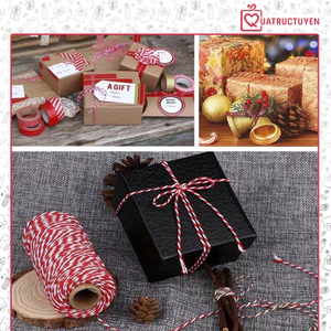 Dây xoắn vải (50m /size 1-2mm) màu đỏ trắng Giáng sinh, dây cotton làm thiệp, ruy băng, gói quà trang trí Noel