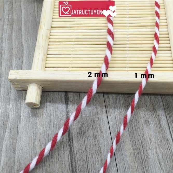 Dây xoắn vải (50m /size 1-2mm) màu đỏ trắng Giáng sinh, dây cotton làm thiệp, ruy băng, gói quà trang trí Noel