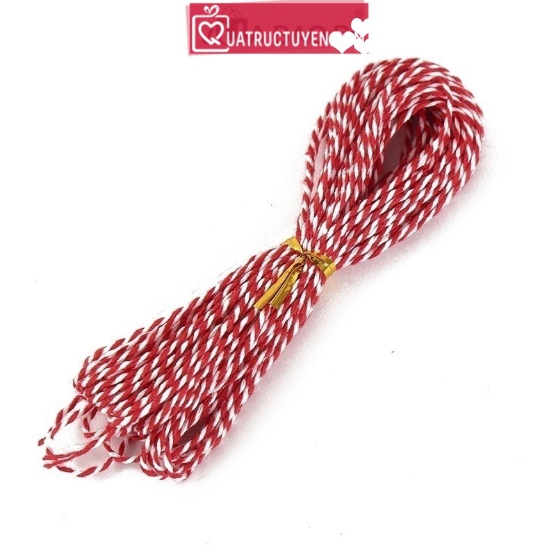 Dây xoắn vải (50m /size 1-2mm) màu đỏ trắng Giáng sinh, dây cotton làm thiệp, ruy băng, gói quà trang trí Noel