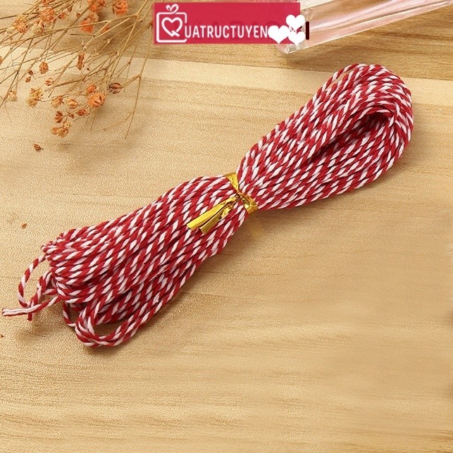 Dây xoắn vải (50m /size 1-2mm) màu đỏ trắng Giáng sinh, dây cotton làm thiệp, ruy băng, gói quà trang trí Noel