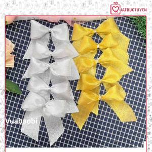 Set 10 nơ nhũ (bạc/vàng) trang trí Giáng Sinh, cây thông - Vua Bao Bì, nơ nhũ kim tuyến