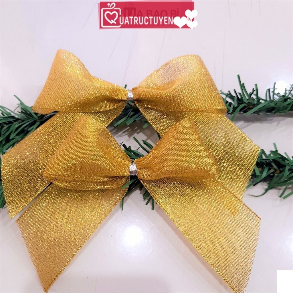 Set 10 nơ nhũ (bạc/vàng) trang trí Giáng Sinh, cây thông - Vua Bao Bì, nơ nhũ kim tuyến