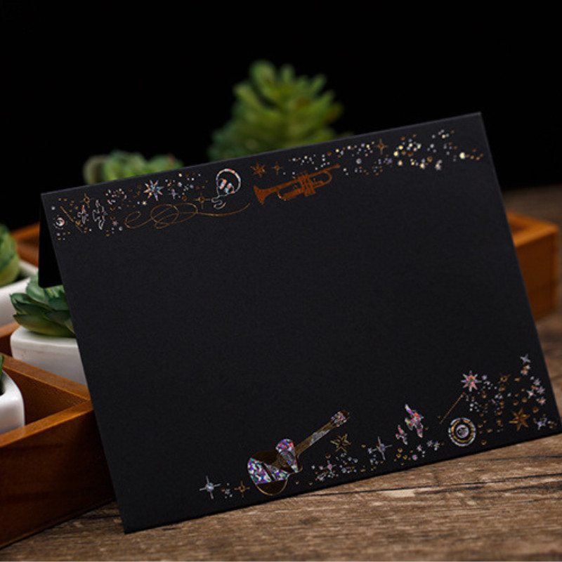 Phong bì đựng thư -  giấy viết thư hoạ tiết nhũ vàng TE54 phong cách Nhật Bản 2 màu: đen, trắng