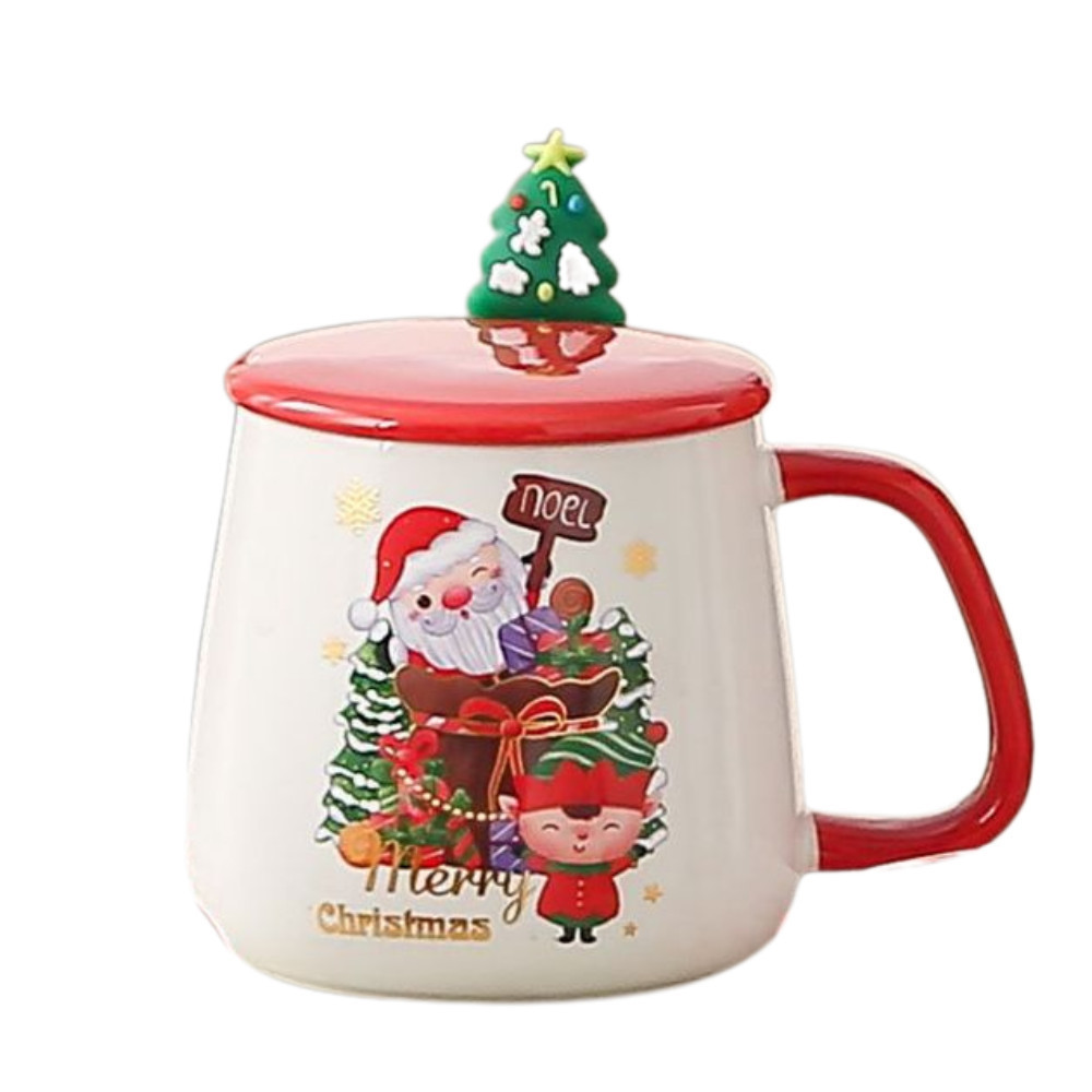 Bộ quà tặng cốc sứ Giáng sinh kèm hộp, Cốc hoạ tiết Noel nền trắng kèm khăn gấu