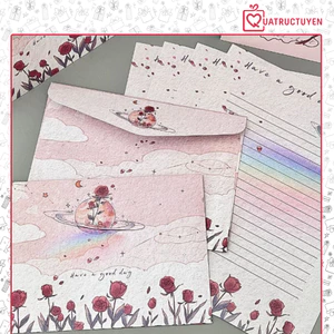 Set phong bì + giấy viết thư in hình dễ thương, cute, đáng yêu làm bưu thiếp, thiệp tặng quà