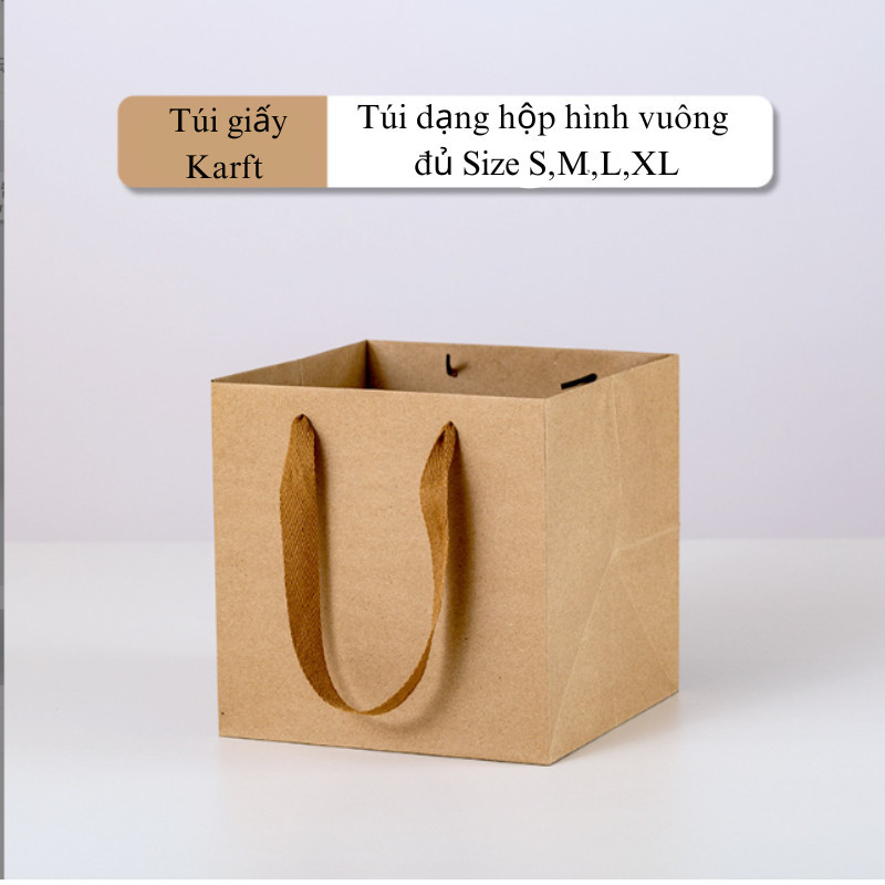 [Combo 2]Túi đáy to vuông để bánh, quà  giấy kraft nâu/ trắng TU23/TU24 Túi đựng hộp quà 8 - 3 vintage