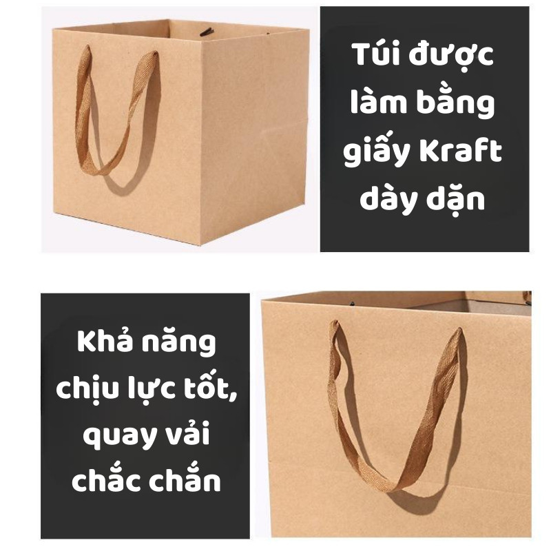 [Combo 2]Túi đáy to vuông để bánh, quà  giấy kraft nâu/ trắng TU23/TU24 Túi đựng hộp quà 8 - 3 vintage