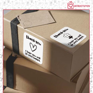 100 tem đen trắng 4x4cm Thank you hoạt hình TE45 decal niêm phong dán hộp túi đóng hàng quà tặng