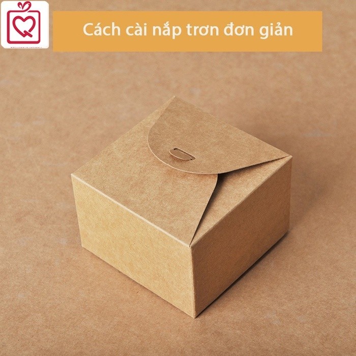 [3-10] Hộp quà sinh nhật kraft vuông nắp cài thắt nơ kèm rơm lót, hộp giấy kraft mini 2 màu H50